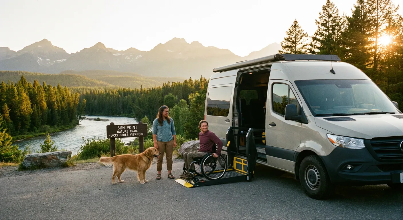 Accessible van with wheelchair accessibility features