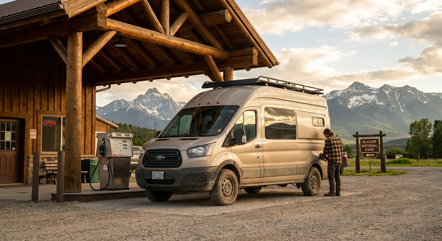 Gas station fuel pump ready for road trip refueling
