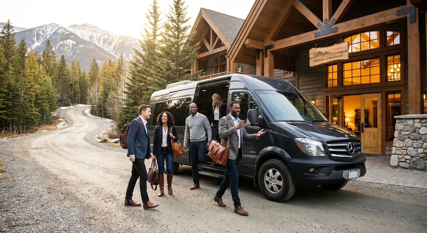 Business professionals traveling together