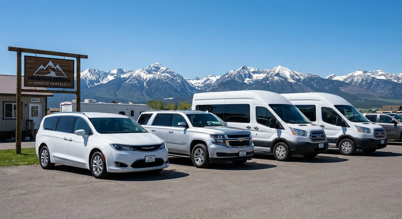 Fleet of passenger vans and SUVs ready for Montana adventures